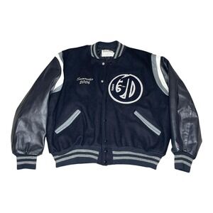 Vintage DeLong Jacket‎ Mens 3XL Black Varsity Letterman Wool Leather OSBOURN USA